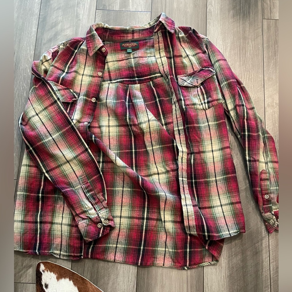 Men’s Plaid Button-Up Shirt - Red and Green - Picture 2 of 9